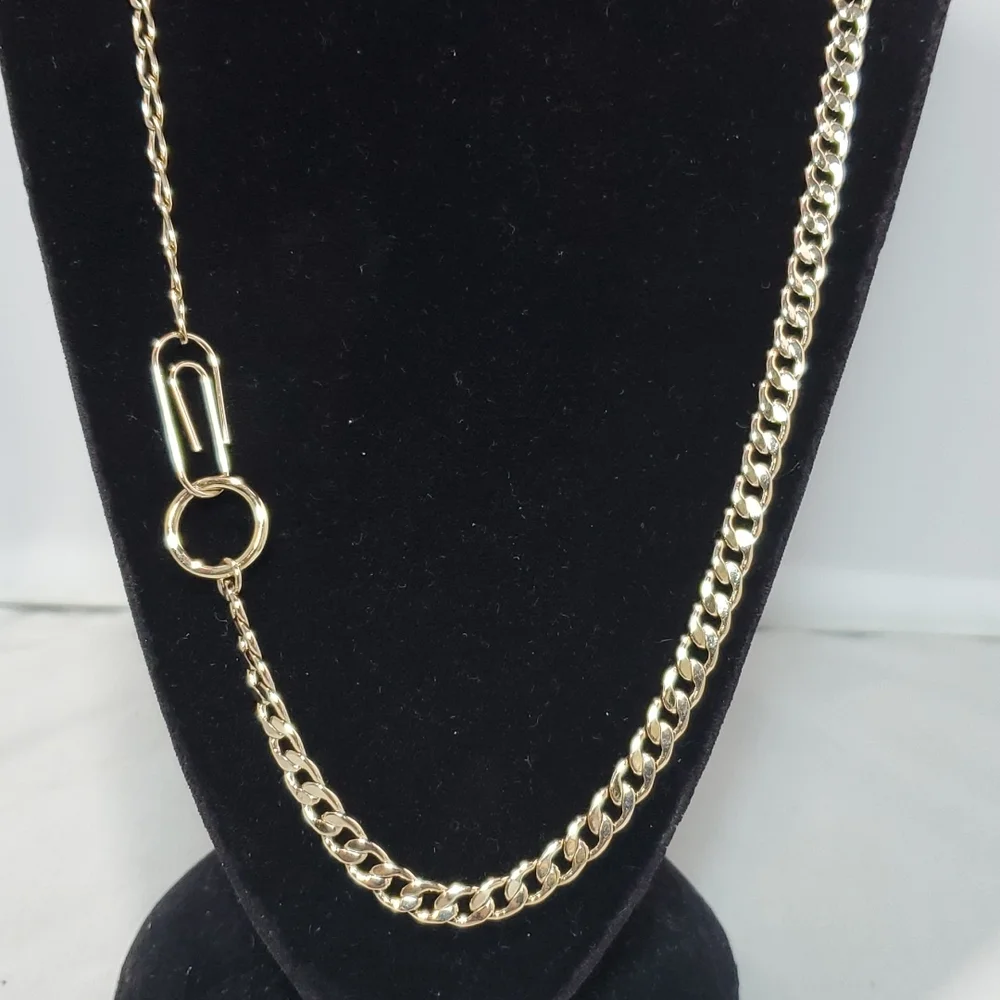 French connection gold mix chain pin  circle chain long necklace - Picture 2 of 6